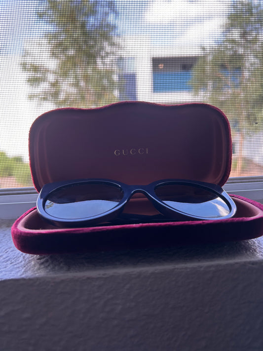 Gucci Black Oval Sunglasses with Velvet Case