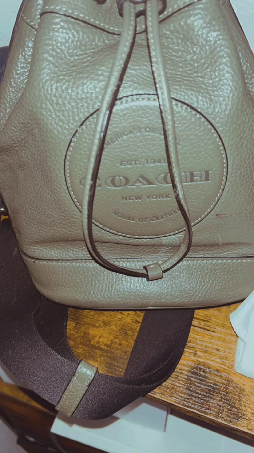 Genuine Coach pebbled-leather drawstring bag